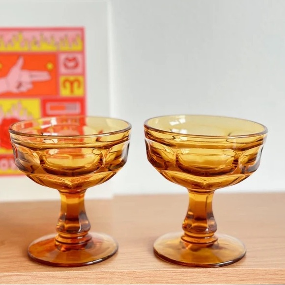 Vintage Amber Coupe Glasses by Libbey Glassware, Set of 2 - Picture 1 of 10